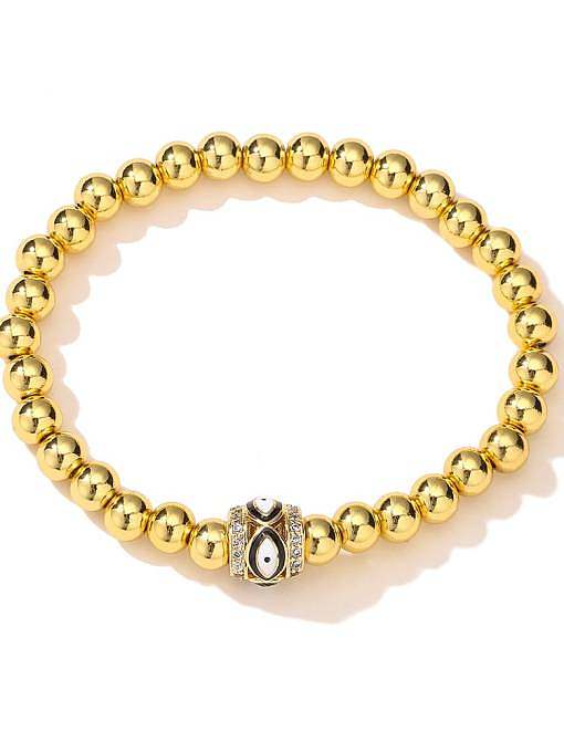 Bracelet perlé vintage en laiton et zircon cubique Evil Eye