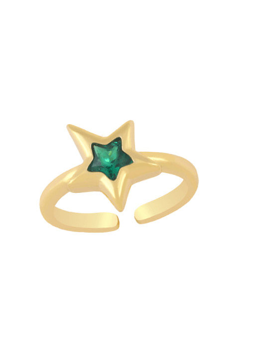 Brass Glass Stone Star Minimalist Band Ring