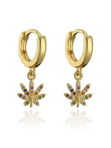 Brass Cubic Zirconia Leaf Vintage Huggie Earring