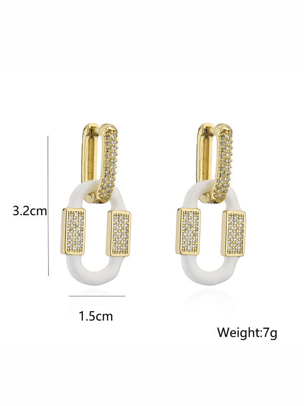 Brass Cubic Zirconia Enamel Geometric Minimalist Huggie Earring