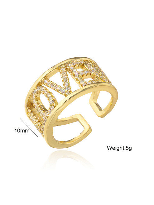Brass Cubic Zirconia Letter Vintage Band Ring