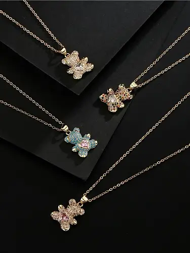 Brass Rhinestone Cute Bear Pendant Necklace