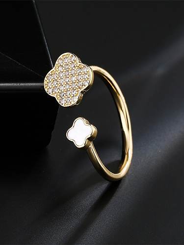 Brass Cubic Zirconia Clover Vintage Band Ring