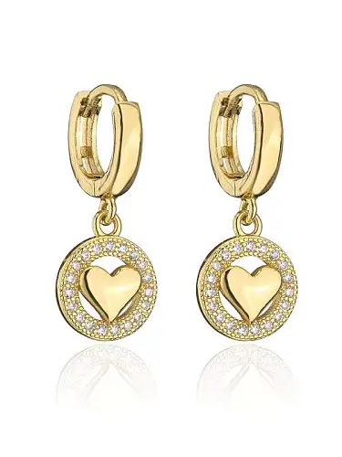 Brass Cubic Zirconia Heart Vintage Huggie Earring
