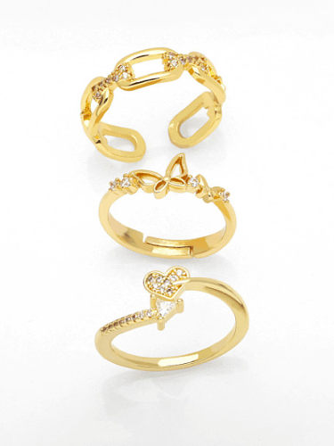 Brass Cubic Zirconia Butterfly Heart Vintage Band Ring