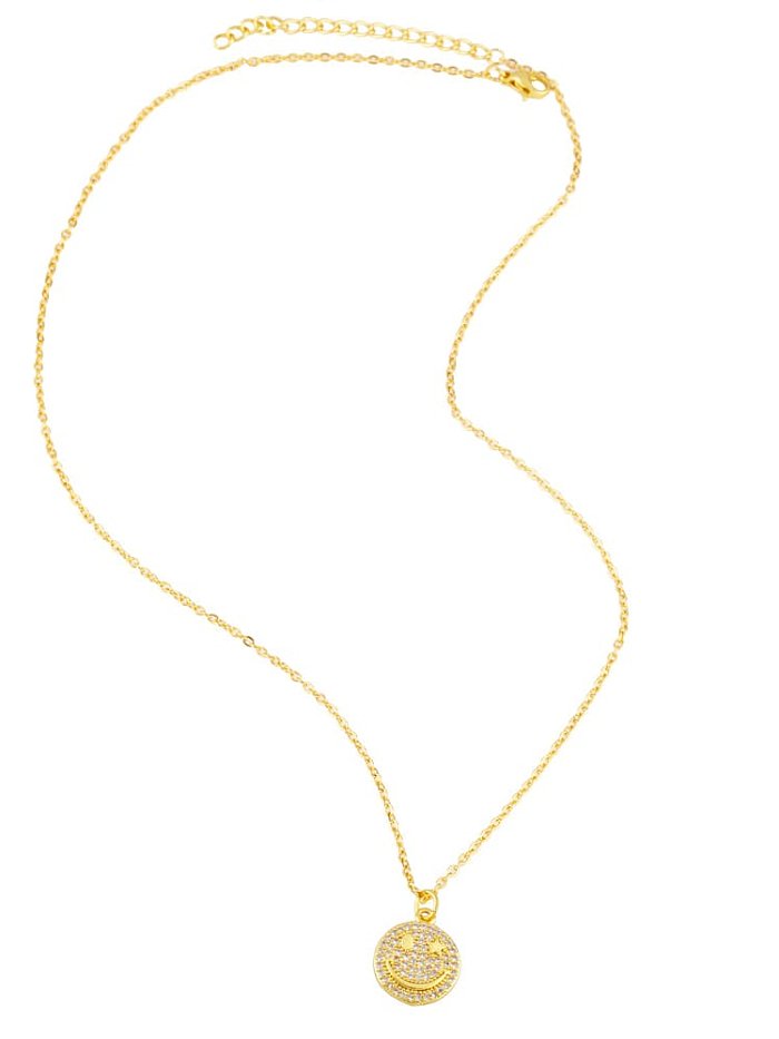 Brass Rhinestone Smiley Vintage Necklace