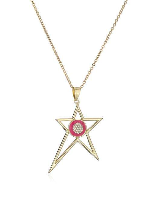 Brass Rhinestone Enamel Trend Five-pointed star Pendant Necklace