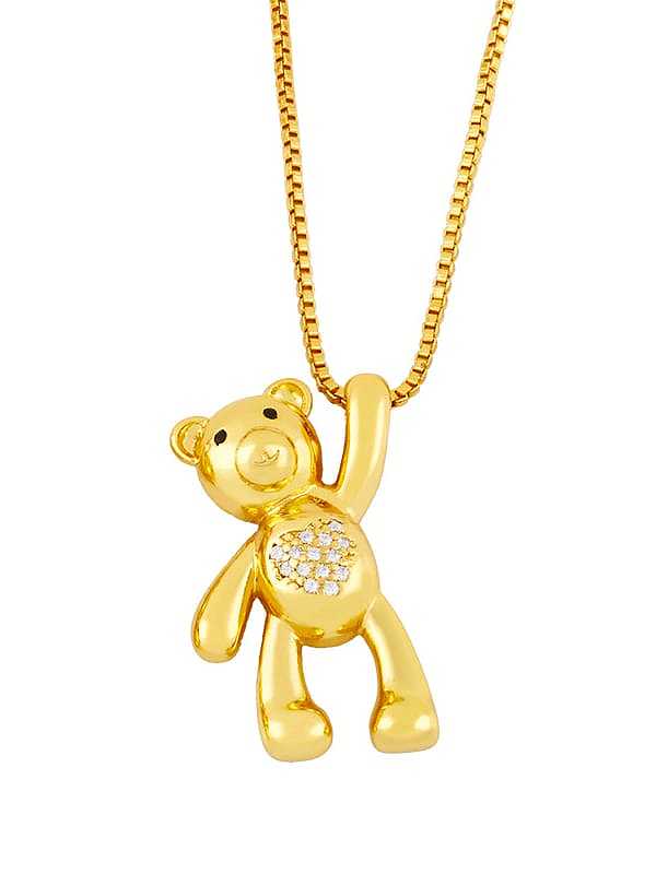 Brass Rhinestone Cute Bear Pendant Necklace