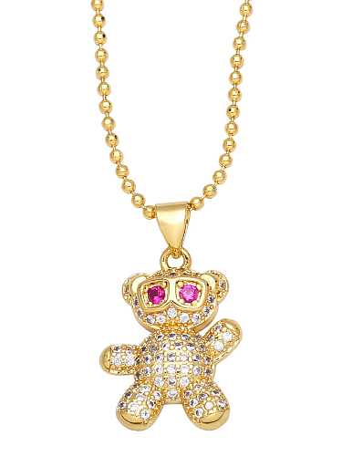 Brass Cubic Zirconia Bear Vintage Necklace