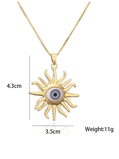 Brass Enamel Evil Eye Vintage Sun Flower Pendant Necklace