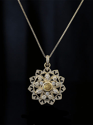 Brass Cubic Zirconia Flower Vintage Necklace