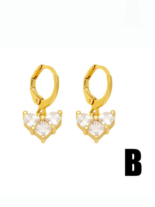 Brass Cubic Zirconia Heart Minimalist Huggie Earring