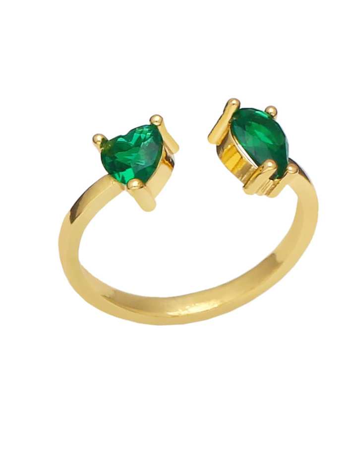 Brass Glass Stone Geometric Heart Minimalist Band Ring