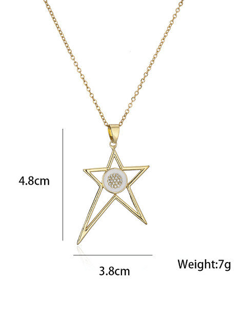 Brass Rhinestone Enamel Trend Five-pointed star Pendant Necklace