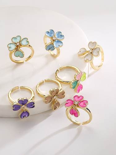 Brass Enamel Flower Cute Band Ring