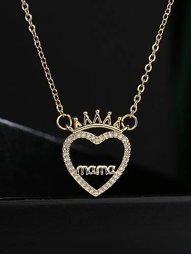 Brass Cubic Zirconia Heart Vintage Letter Pendant Necklace