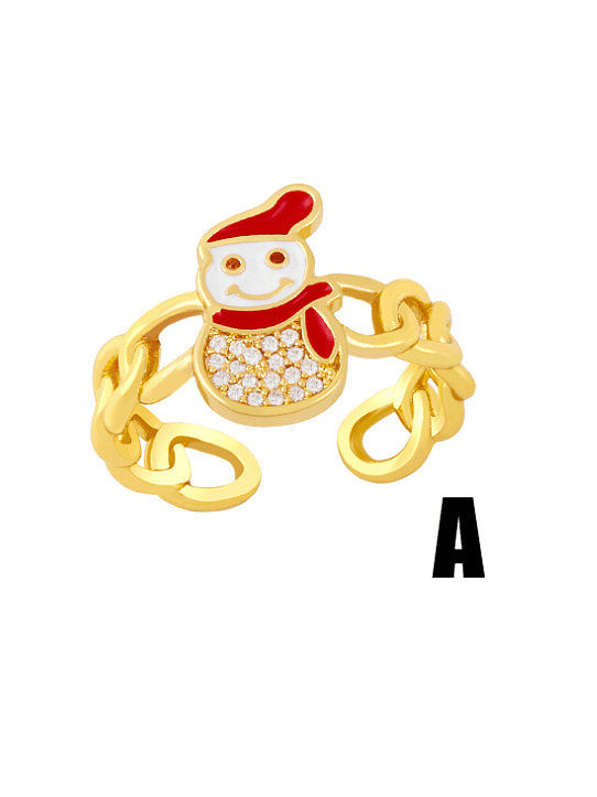Anel de banda de tendência em latão esmalte zircônia cúbica ícone boneco de neve