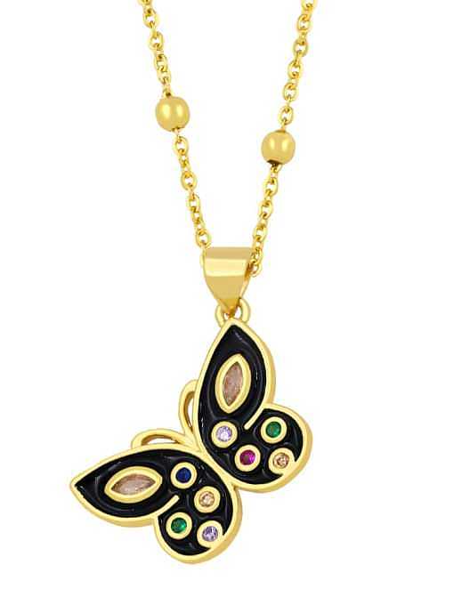Brass Rhinestone Enamel Butterfly Vintage Necklace
