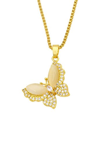 Brass Cubic Zirconia Enamel Butterfly Cute Necklace