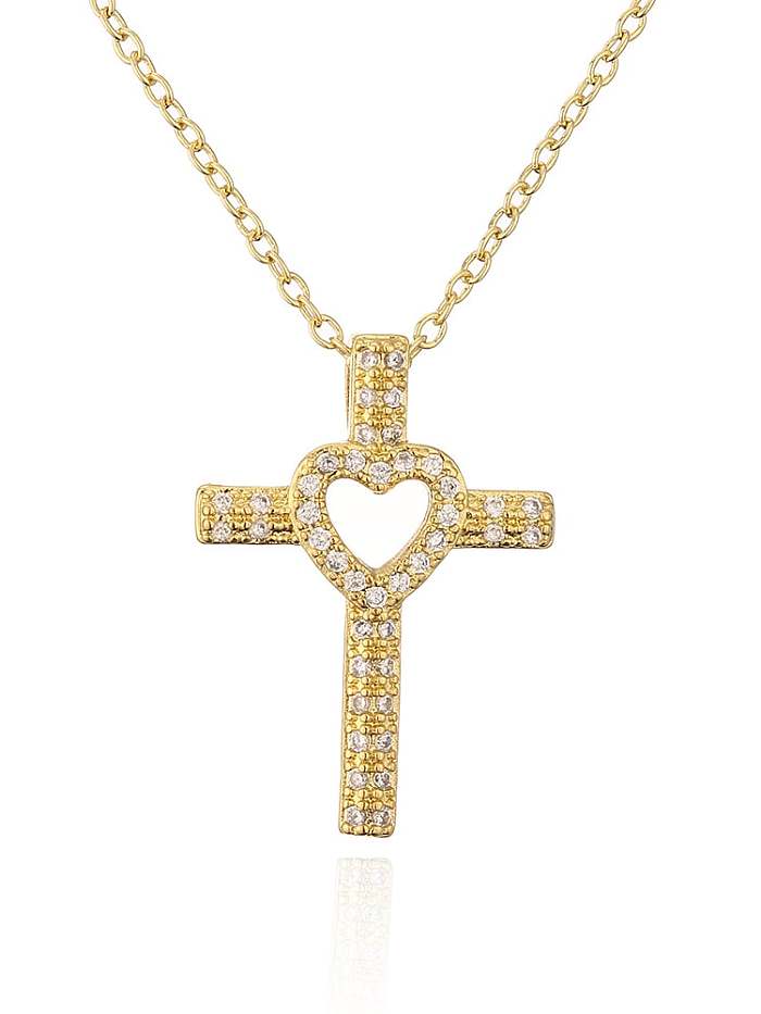 Brass Cubic Zirconia Cross Vintage Necklace