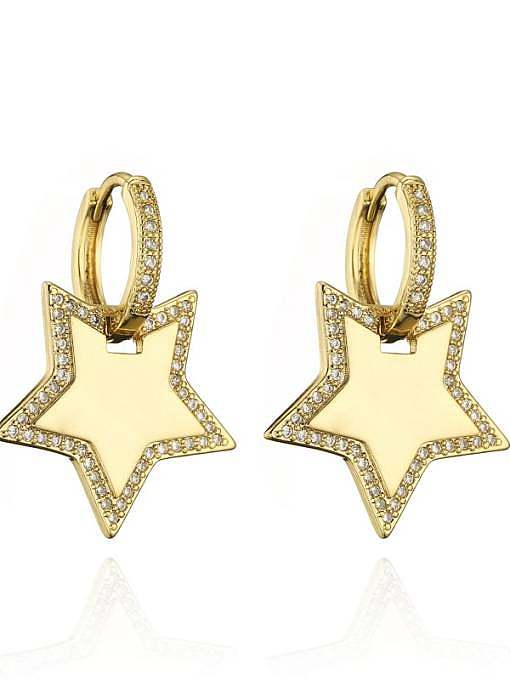Brass Cubic Zirconia Star Cute Huggie Earring