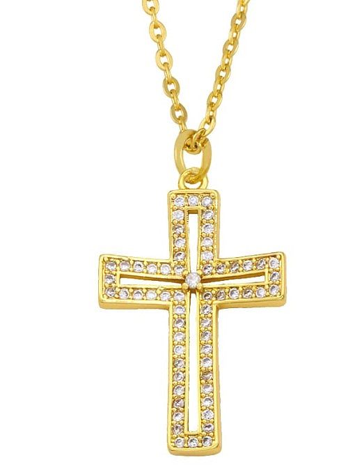 Brass Cubic Zirconia Cross Ethnic Regligious Necklace