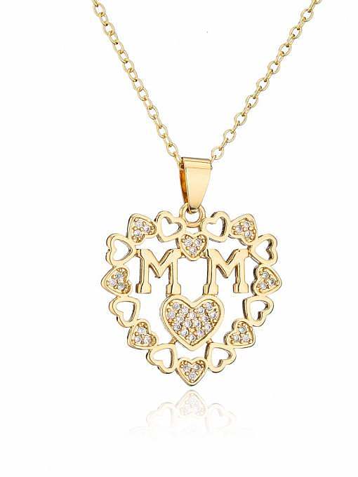 Brass Cubic Zirconia Heart Vintage Letter MAMA Pendant Necklace