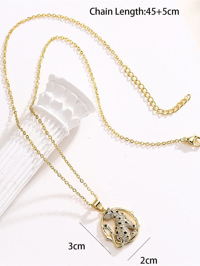 Brass Cubic Zirconia Leopard Vintage Necklace