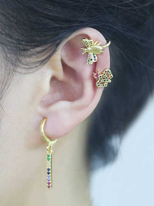 Brass Cubic Zirconia Crown Ethnic Huggie Earring