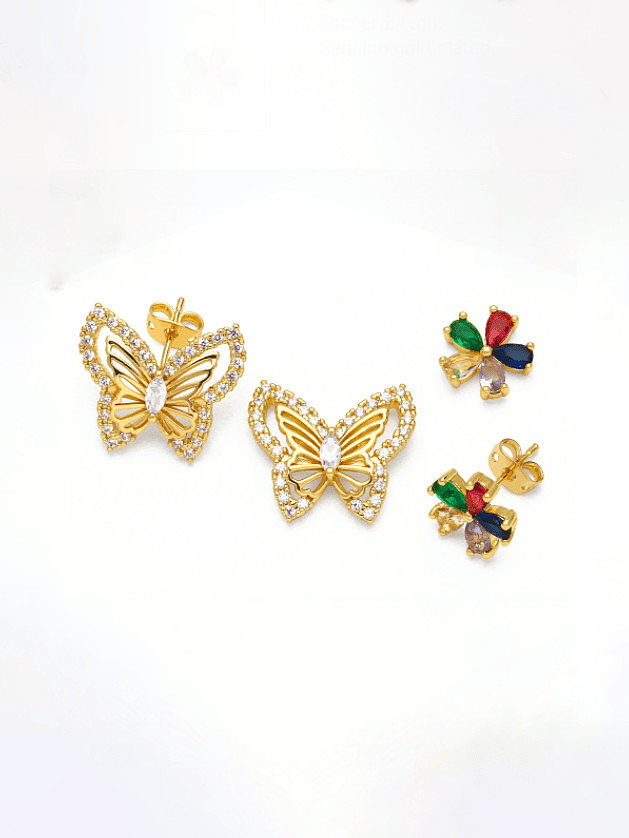 Brass Cubic Zirconia Flower Minimalist Stud Earring
