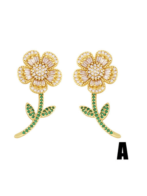 Brass Cubic Zirconia Flower Cute Stud Earring
