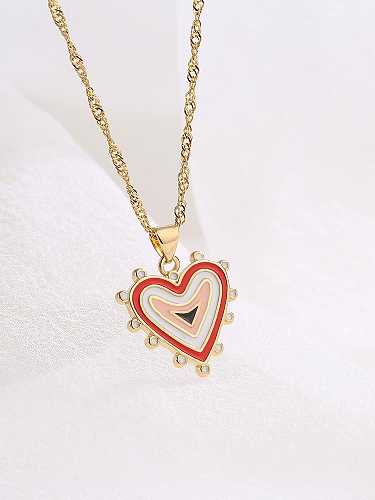 Brass Enamel Geometric Hip Hop Heart Pendant Necklace