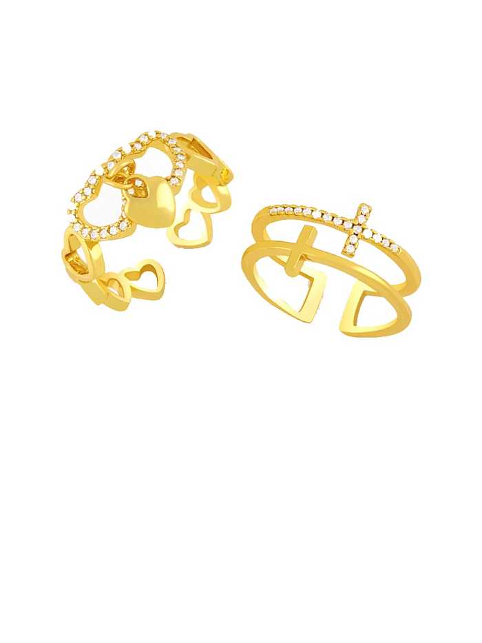 Brass Cubic Zirconia Heart Hip Hop Stackable Ring