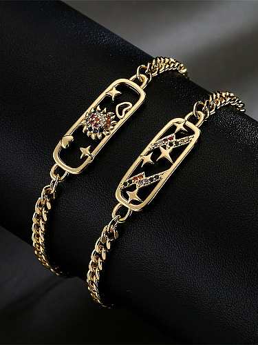 Brass Cubic Zirconia Flower Vintage Link Bracelet