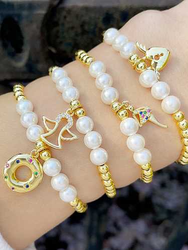 Brass Imitation Pearl Heart Vintage Beaded Bracelet