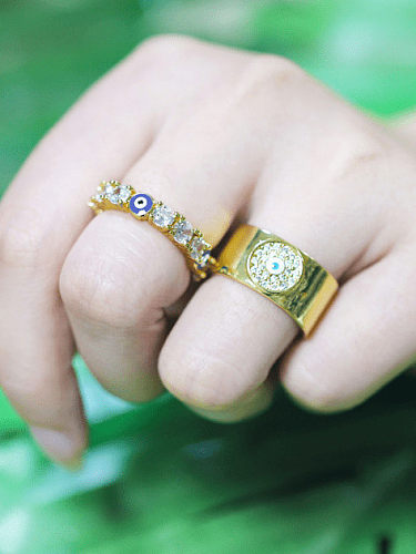 Brass Cubic Zirconia Evil Eye Vintage Band Ring