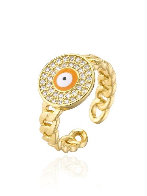 Brass Enamel Cubic Zirconia Evil Eye Vintage Band Ring