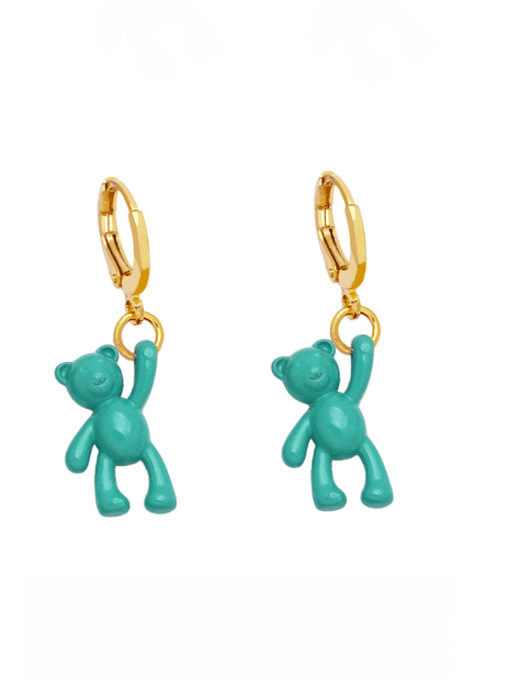 Brass Enamel Bear Cute Huggie Earring