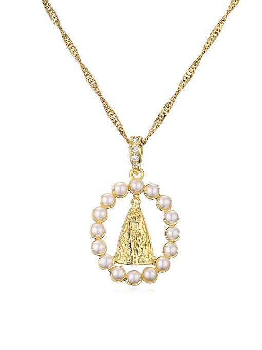 Collier Religieux Vintage Géométrique Perle d'Imitation Laiton