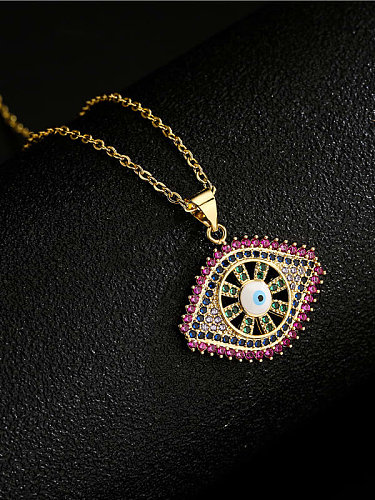 Brass Cubic Zirconia Evil Eye Vintage geometry Pendant Necklace