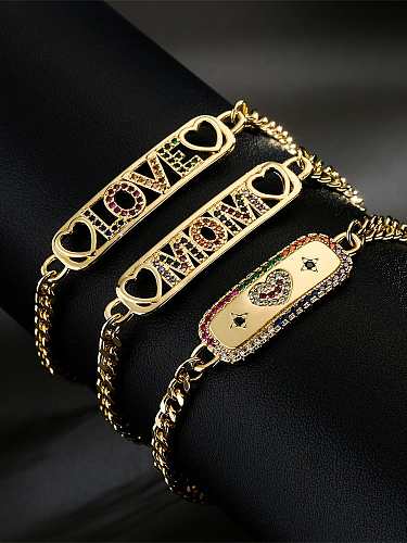 Brass Cubic Zirconia Letter Vintage Link Bracelet