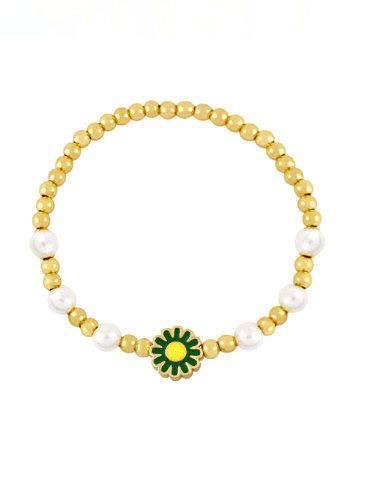 Bracelet en perles d'imitation de perle d'imitation en laiton fleur émail hip hop