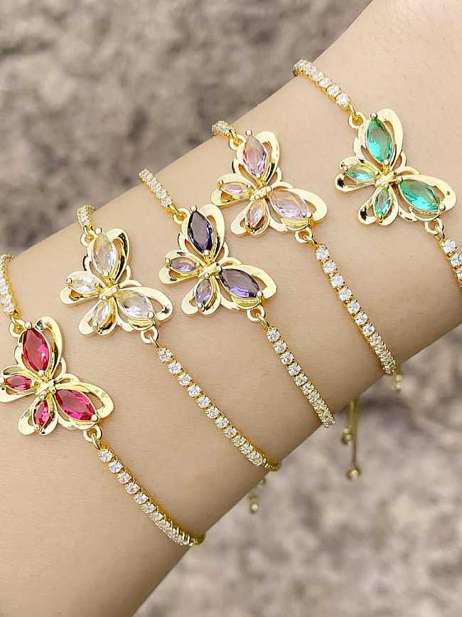 Brass Cubic Zirconia Butterfly Vintage Adjustable Bracelet