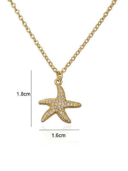 Brass Cubic Zirconia Minimalist Sea Star Pendant Necklace