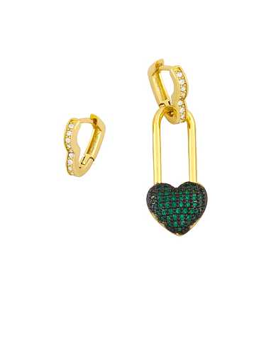 Brass Cubic Zirconia Asymmetry Heart Vintage Huggie Earring