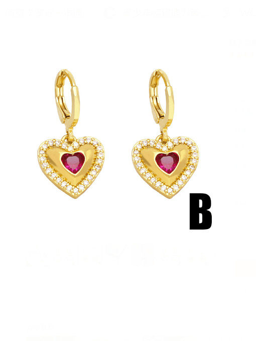 Brass Cubic Zirconia Evil Eye Vintage Heart Huggie Earring