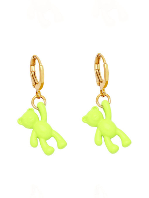 Brass Enamel Bear Cute Huggie Earring