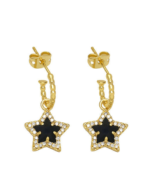 Brass Glass Stone Five-Pointed Star Vintage Hook Earring