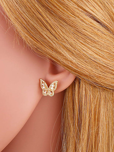 Brass Cubic Zirconia Butterfly Dainty Stud Earring