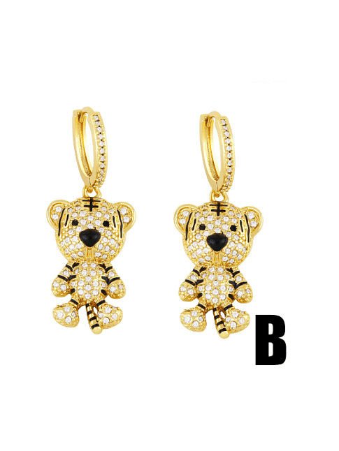 Brass Cubic Zirconia Tiger Cute Huggie Earring